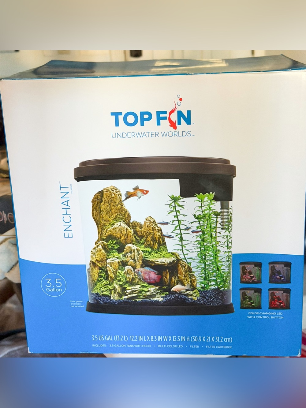 EUC TOP FIN ENCHANT 3.5 GALLON LED COLOR CHANGING LIGHTS STARTER TANK